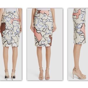 Yigal Azrouel Ivory Stretch Terrazzo Print Scuba Pencil Skirt Size 6